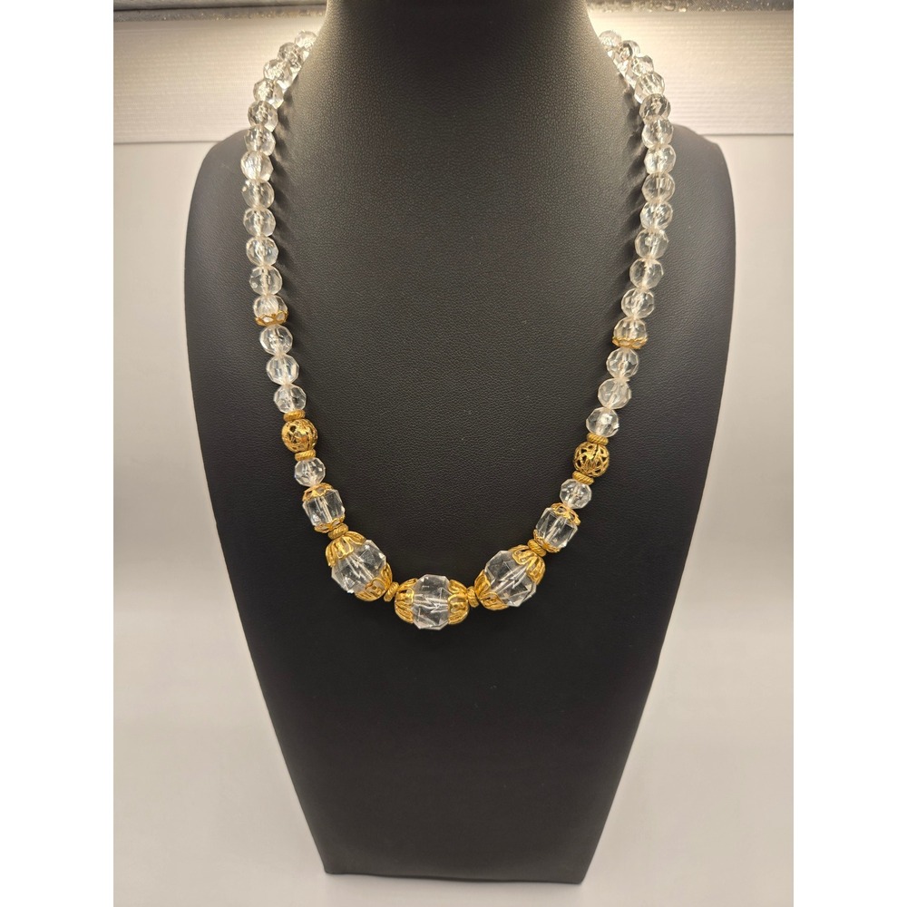 1928 Jewelry Co Vintage Gold Tone Filigree Clear Faceted Bead Necklace 16-19in